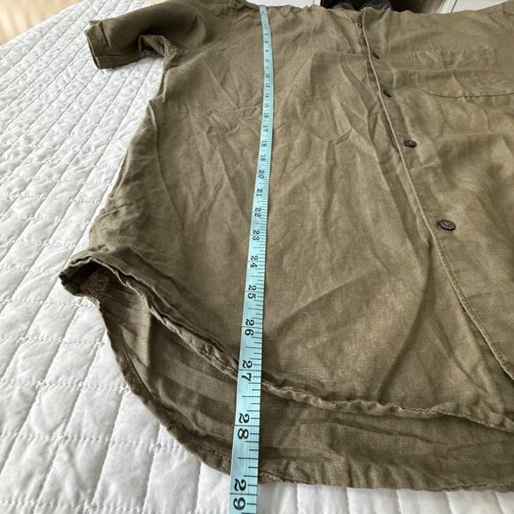 Unisex Uniqlo Olive Green Linen-Cotton Short Sleeve Button-Up Shirt Size M - Picture 6 of 9
